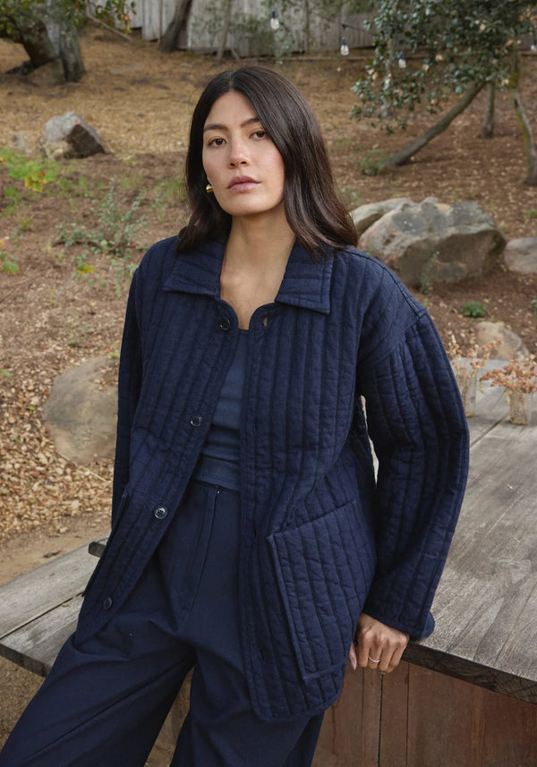 First Rite - Quilted Overcoat Navy