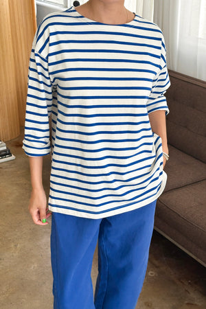 Le Bon Shoppe - Marseille Boat Neck Top Blue Cream