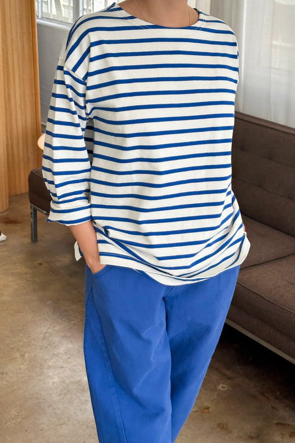 Le Bon Shoppe - Marseille Boat Neck Top Blue Cream