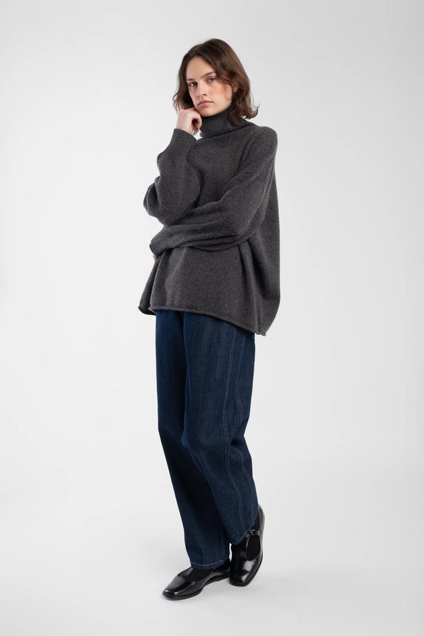 Micaela Greg - Charcoal Cashmere High Neck Sweater